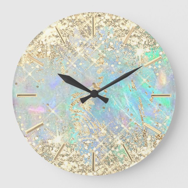 FAUX glitter opal  Large Clock (Front)