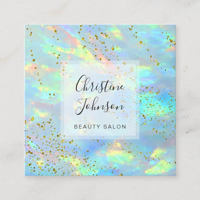 FAUX glitter opal photo Square Business Card (Front)