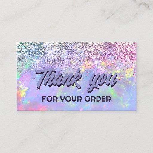 Customizable faux glitter opal thank you business card