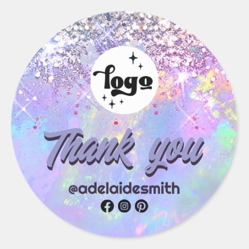 faux glitter opal thank you classic round sticker