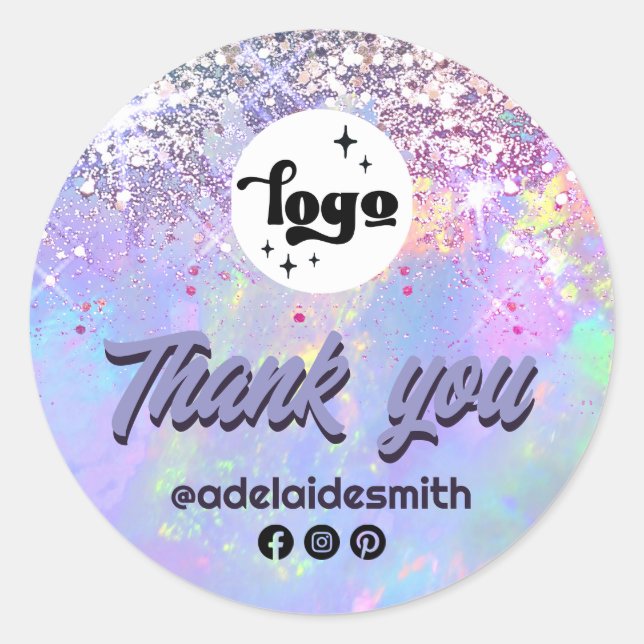 faux glitter opal thank you classic round sticker (Front)