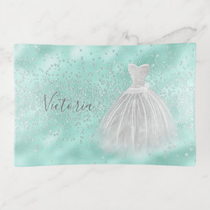 Faux Glitter Pastel Sparkle Evening Gown Trinket Tray