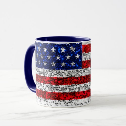 Faux Glitter Patriotic USA American Flag Mug