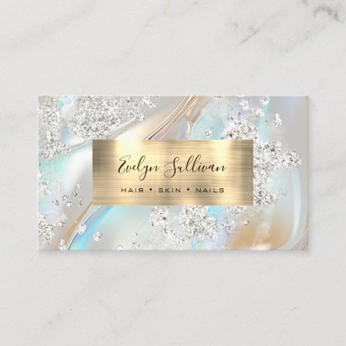 Faux Glitter Pearlescent Ivory Foil Business Card