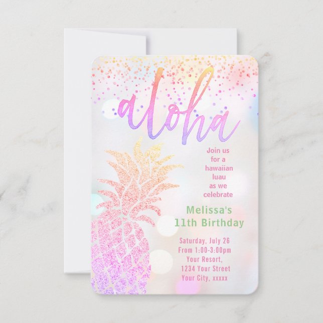 faux glitter pineapple birthday invitation (Front)