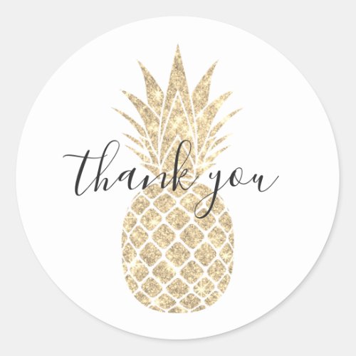Faux Glitter Pineapple Thank You Round Sticker