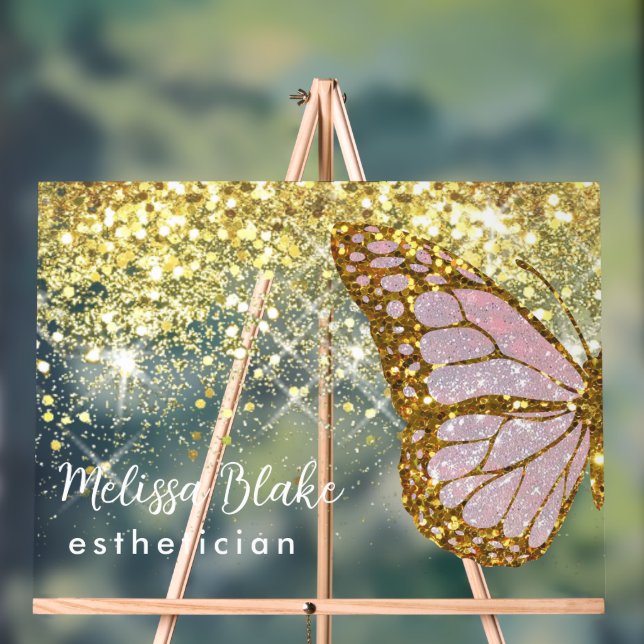 faux glitter pink butterfly acrylic sign (Neutral)