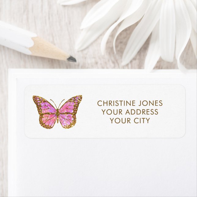 faux glitter pink butterfly label (Insitu)
