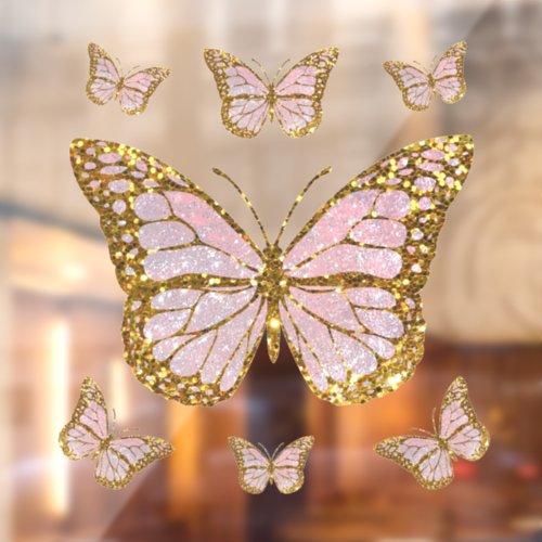 faux glitter pink butterfly window cling