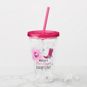 Faux Glitter Pink Disco Cowgirl Bachelorette Party Acrylic Tumbler