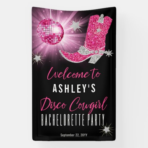 Faux Glitter Pink Disco Cowgirl Bachelorette Party Banner