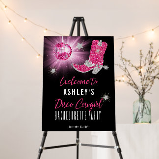 Faux Glitter Pink Disco Cowgirl Bachelorette Party Foam Board