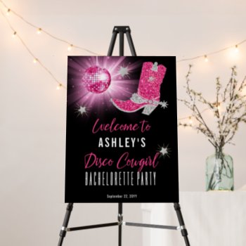 Faux Glitter Pink Disco Cowgirl Bachelorette Party Foam Board by holidayhearts at Zazzle