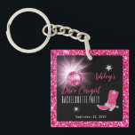 Faux Glitter Pink Disco Cowgirl Bachelorette Party Keychain<br><div class="desc">Get your party on in retro 70's style with this faux pink and silver glitter and pink disco mirror ball "Disco Cowgirl Bachelorette" party design.  Composite design by Holiday Hearts Designs (rights reserved).</div>