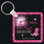 Faux Glitter Pink Disco Cowgirl Bachelorette Party Keychain<br><div class="desc">Get your party on in retro 70's style with this faux pink and silver glitter and pink disco mirror ball "Disco Cowgirl Bachelorette" party design.  Composite design by Holiday Hearts Designs (rights reserved).</div>