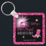 Faux Glitter Pink Disco Cowgirl Bachelorette Party Keychain<br><div class="desc">Get your party on in retro 70's style with this faux pink and silver glitter and pink disco mirror ball "Disco Cowgirl Bachelorette" party design.  Composite design by Holiday Hearts Designs (rights reserved).</div>