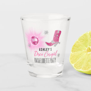 Faux Glitter Pink Disco Cowgirl Bachelorette Party Shot Glass