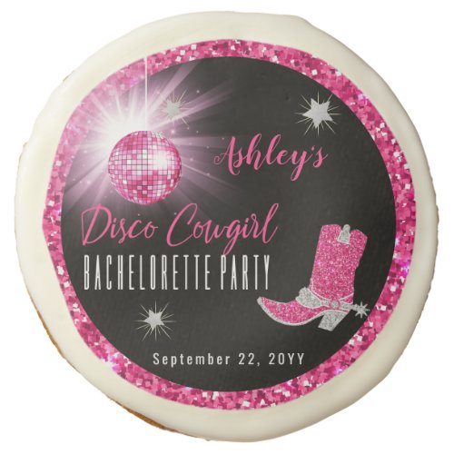 Faux Glitter Pink Disco Cowgirl Bachelorette Party Sugar Cookie