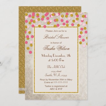 FAUX Glitter Pink Gold confetti Bridal Shower Invitation