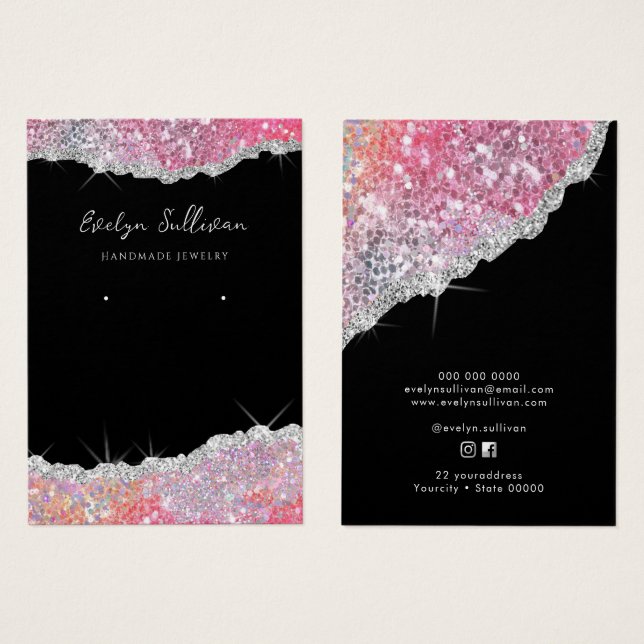 Faux glitter pink jewelry display card (Front & Back)