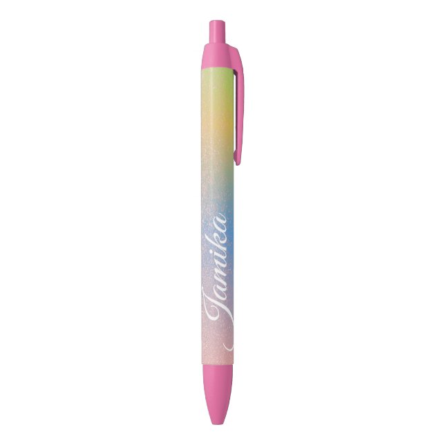 Faux Glitter Pink Pastel Ombre Rainbow Name Pen (Bottom (Vertical))