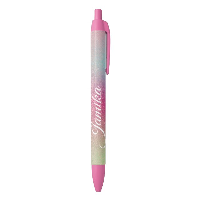 Faux Glitter Pink Rainbow Monogrammed Pen (Bottom (Vertical))