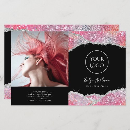 Faux glitter pink sequin bifold brochure