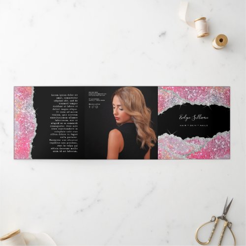Faux glitter pink sequin trifold brochure