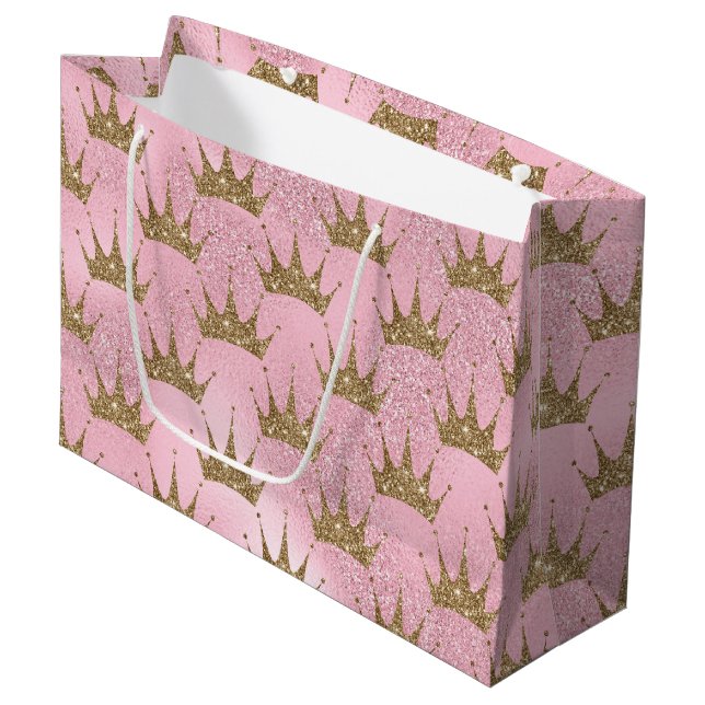 Faux glitter Princess gold crown party bag (Front Angled)