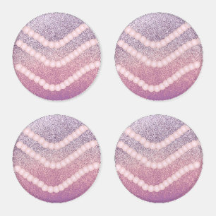  Faux Glitter Purple Pearls Coaster Set
