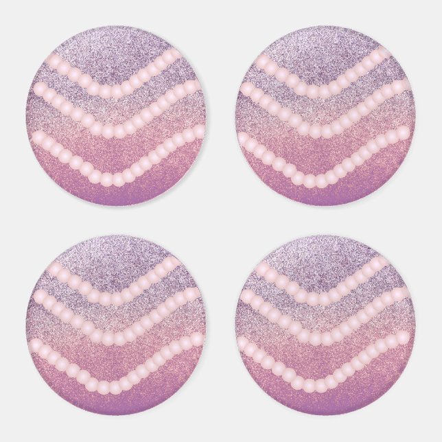  Faux Glitter Purple Pearls Coaster Set (Set)
