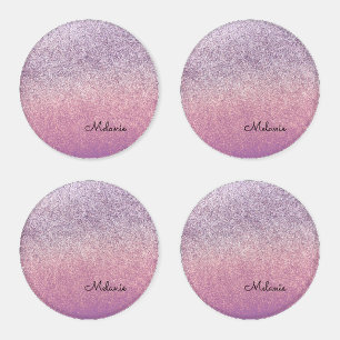 Faux Glitter Purple Pink Coaster Set