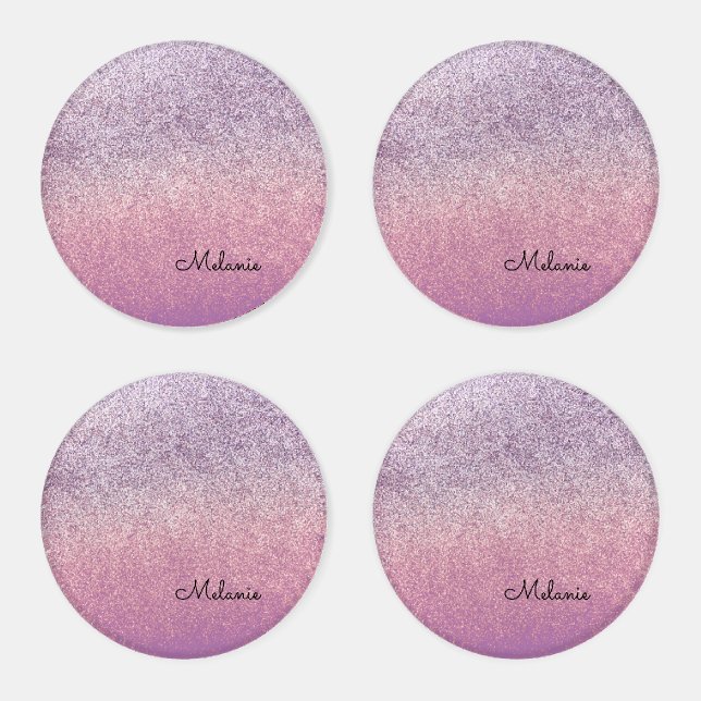  Faux Glitter Purple Pink Coaster Set (Set)