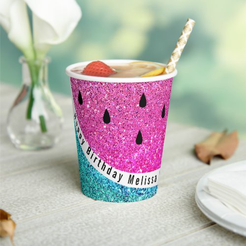 faux glitter purple watermelon paper cups