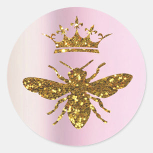 faux glitter queen bee classic round sticker