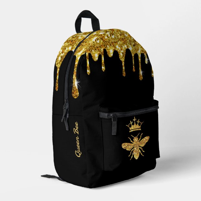 faux glitter Queen Bee design Printed Backpack (Back Corner Left)