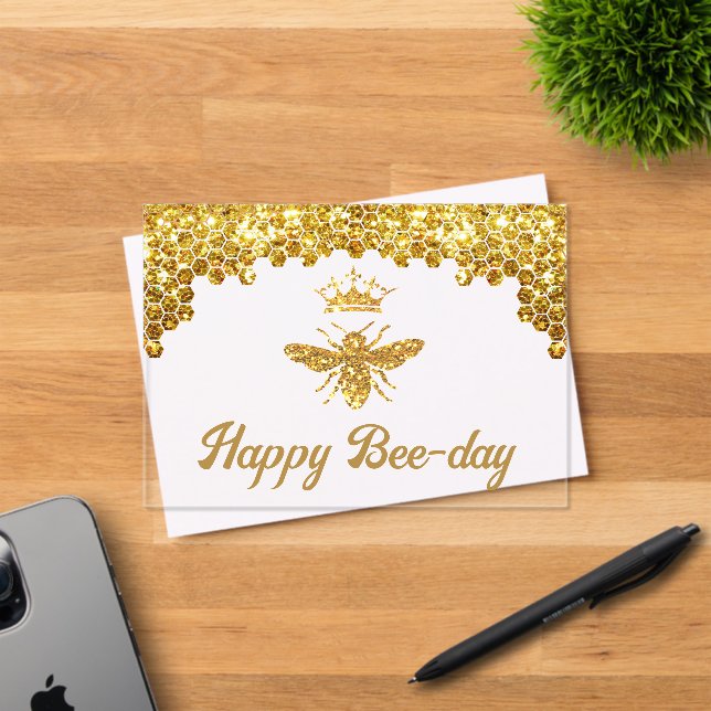 Faux glitter Queen Bee Happy Birthday Acrylic Invitations (Insitu (Invitation Card))