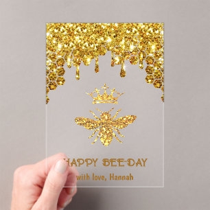 faux glitter Queen Bee Happy Birthday card Acrylic Invitations