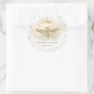 faux glitter queen bee logo classic round sticker