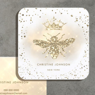 faux glitter queen bee logo square business card