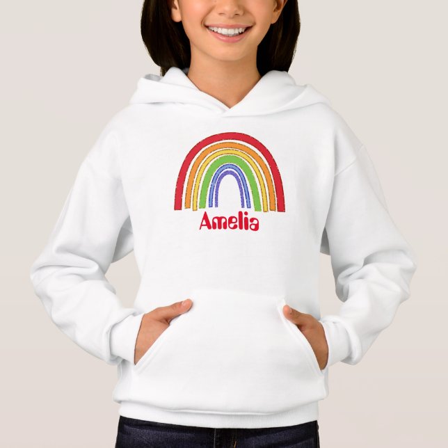 Faux Glitter Rainbow Add Name Hoodie (Front)