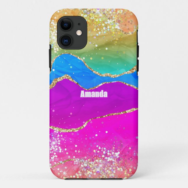 Faux Glitter Rainbow Agate Case-Mate iPhone Case (Back)