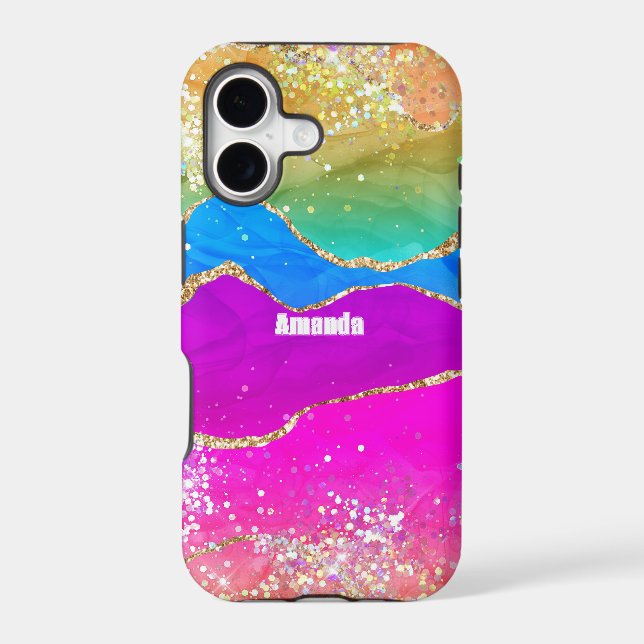 Faux Glitter Rainbow Agate Iphone Case (Back)