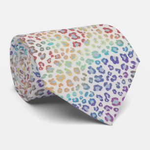 Faux Glitter Rainbow Leopard Print Neck Tie