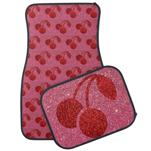 Faux Glitter Red Cherry with Pink Background Car Floor Mat