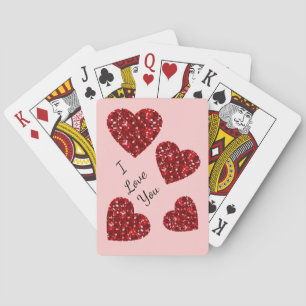 Faux Glitter Red Hearts Poker Cards