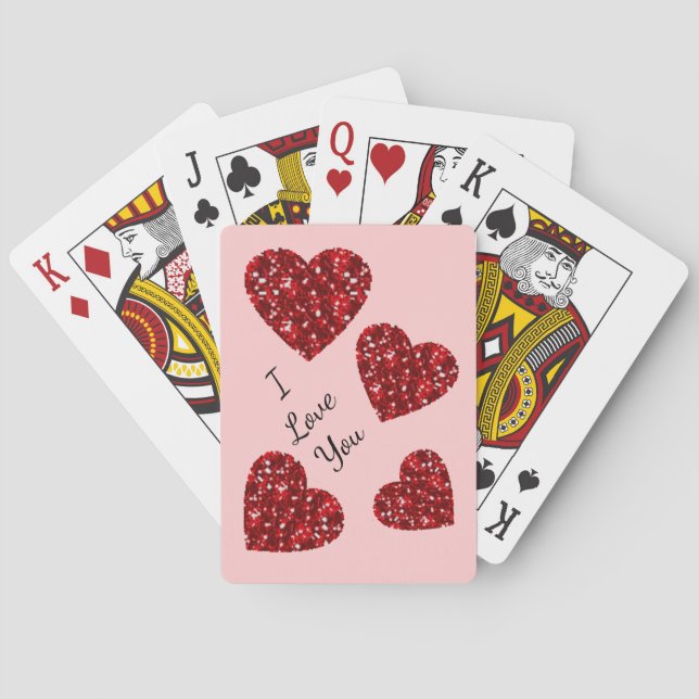 Faux Glitter Red Hearts Poker Cards (Back)