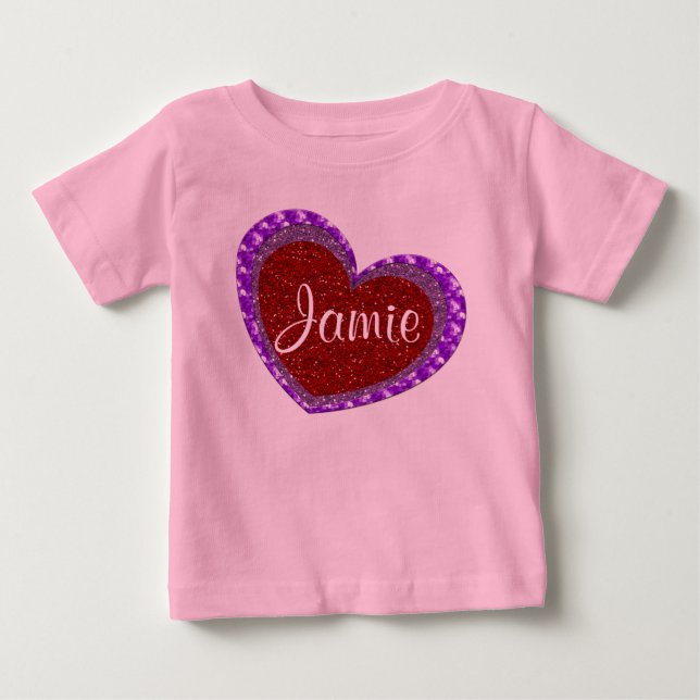 Faux Glitter Red & Purple Heart Toddler Sweatshirt Baby T-Shirt (Front)