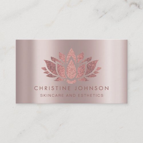 faux glitter rose gold lotus flower business card