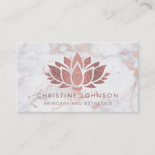 faux glitter rose gold lotus flower skincare business card